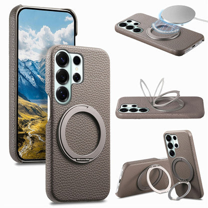 For Samsung Galaxy S26 Ultra Magnetic Case PC PU Phone Cover with 360 Rotating Ring Kickstand