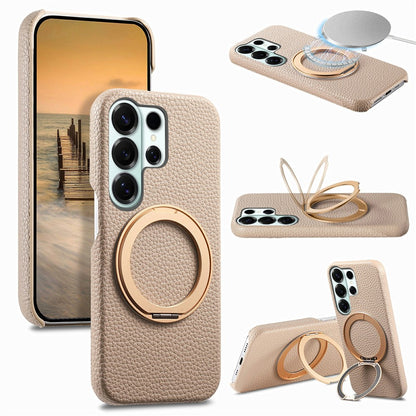 For Samsung Galaxy S26 Ultra Magnetic Case PC PU Phone Cover with 360 Rotating Ring Kickstand