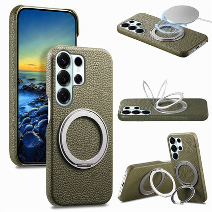 For Samsung Galaxy S26 Ultra Magnetic Case PC PU Phone Cover with 360 Rotating Ring Kickstand