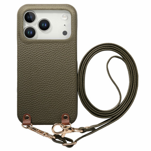 For iPhone 17 Pro Max Litchi Pattern Case with Lanyard Shockproof PC PU Leather Cover