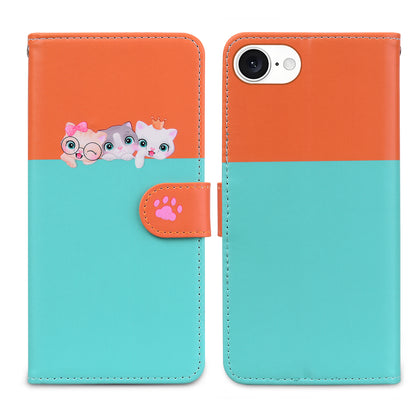 For iPhone 16e / iPhone 17e Cartoon Pet Series  Wallet Phone Case Splicing Leather Flip Cover