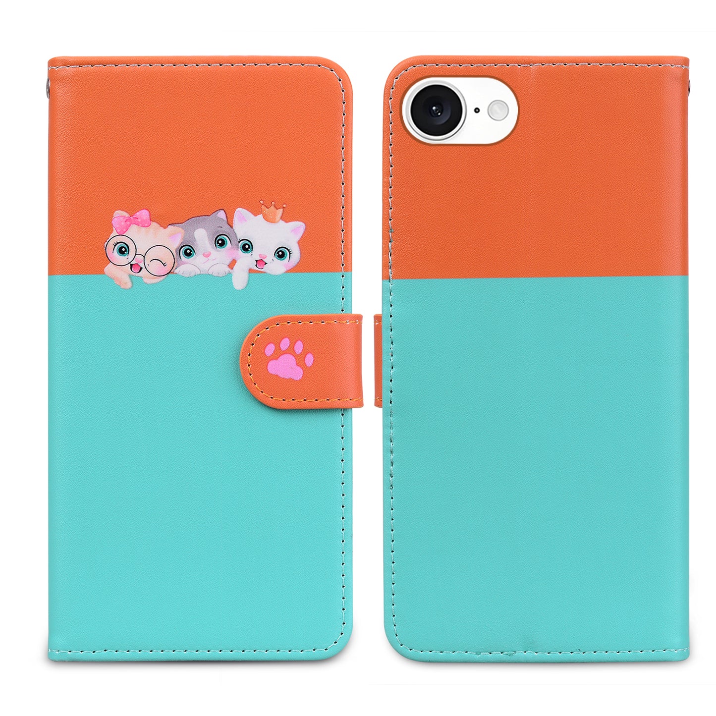 For iPhone 16e / iPhone 17e Cartoon Pet Series  Wallet Phone Case Splicing Leather Flip Cover