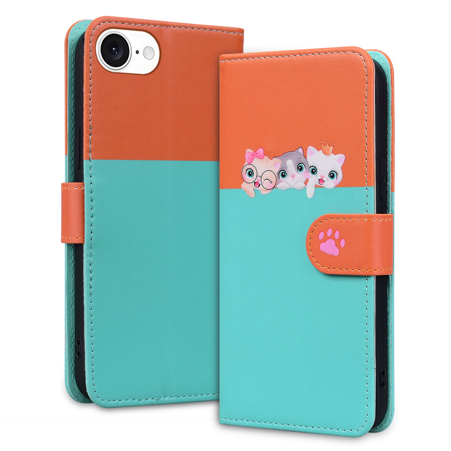 For iPhone 16e / iPhone 17e Cartoon Pet Series  Wallet Phone Case Splicing Leather Flip Cover
