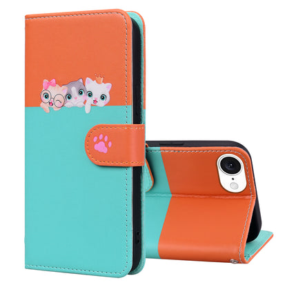 For iPhone 16e / iPhone 17e Cartoon Pet Series  Wallet Phone Case Splicing Leather Flip Cover
