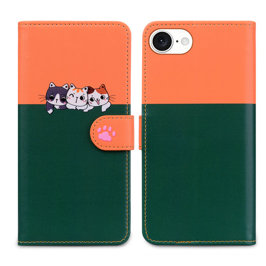 For iPhone 16e / iPhone 17e Cartoon Pet Series  Wallet Phone Case Splicing Leather Flip Cover
