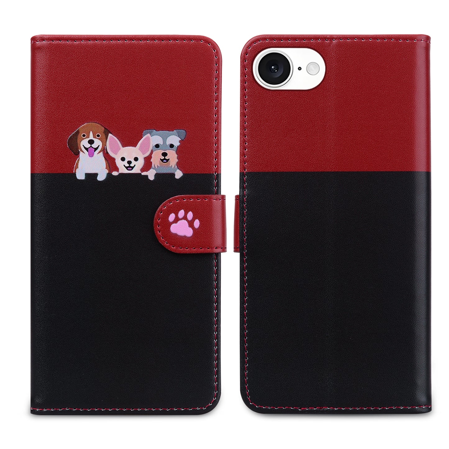 For iPhone 16e / iPhone 17e Cartoon Pet Series  Wallet Phone Case Splicing Leather Flip Cover