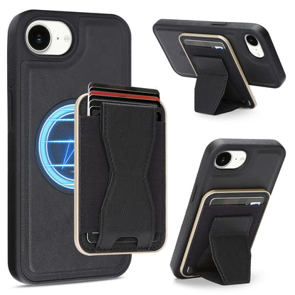 For iPhone 16e  /  17e Magnetic Case with Detachable Card Holder Kickstand TPU + PU Back Cover Compatible with MagSafe