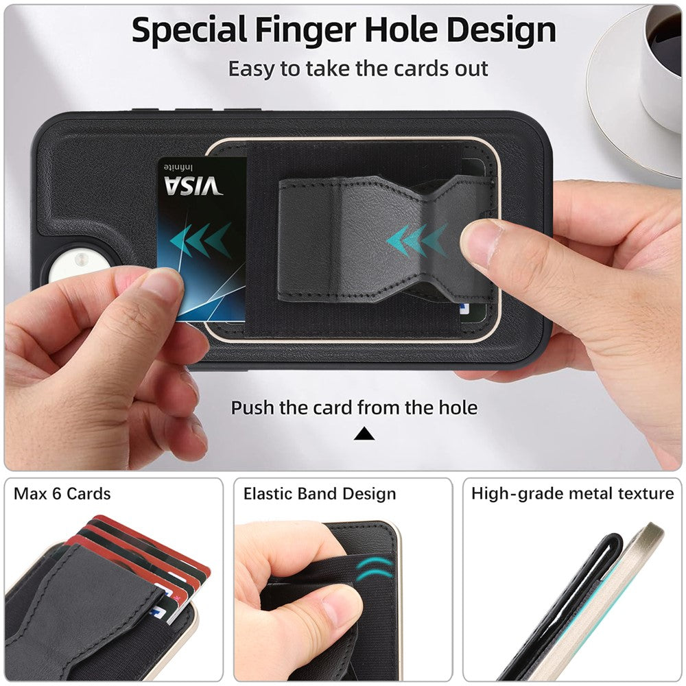 For iPhone 16e  /  17e Magnetic Case with Detachable Card Holder Kickstand TPU + PU Back Cover Compatible with MagSafe