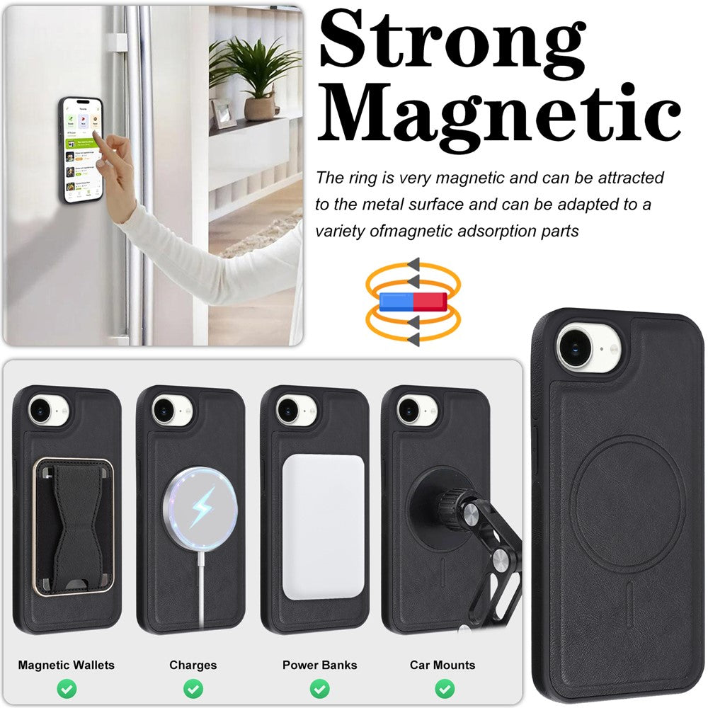For iPhone 16e  /  17e Magnetic Case with Detachable Card Holder Kickstand TPU + PU Back Cover Compatible with MagSafe