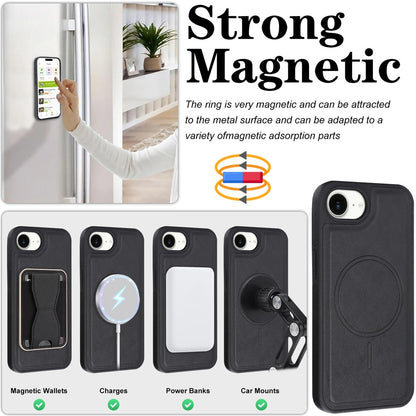 For iPhone 16e  /  17e Magnetic Case with Detachable Card Holder Kickstand TPU + PU Back Cover Compatible with MagSafe