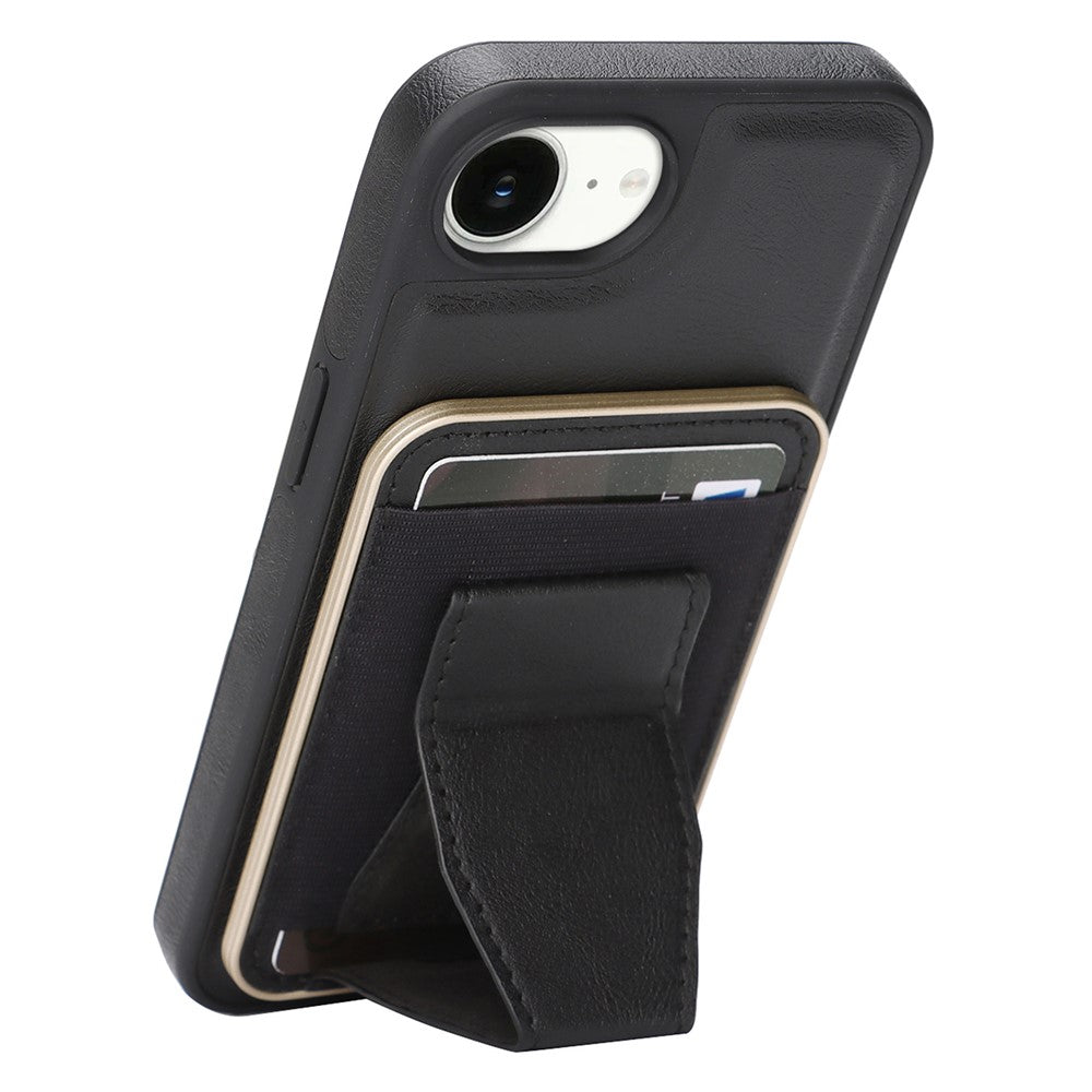 For iPhone 16e  /  17e Magnetic Case with Detachable Card Holder Kickstand TPU + PU Back Cover Compatible with MagSafe