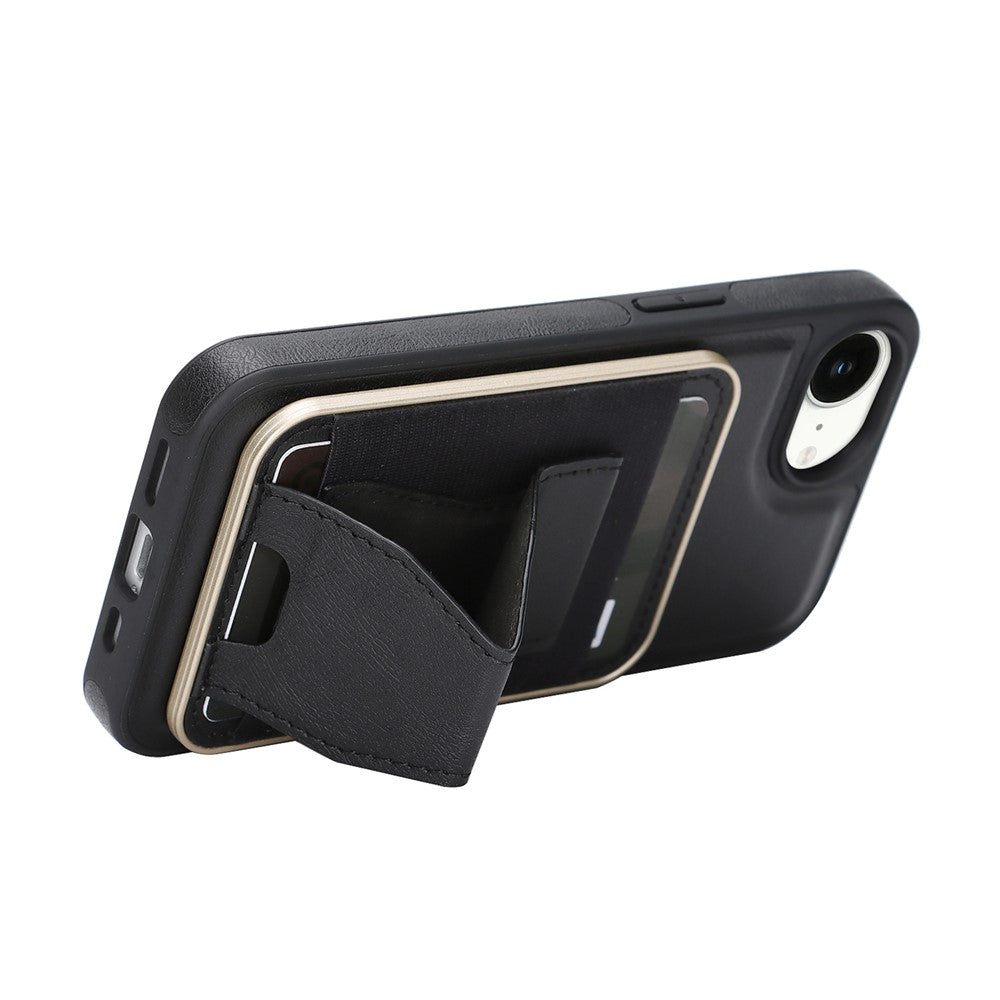 For iPhone 16e  /  17e Magnetic Case with Detachable Card Holder Kickstand TPU + PU Back Cover Compatible with MagSafe