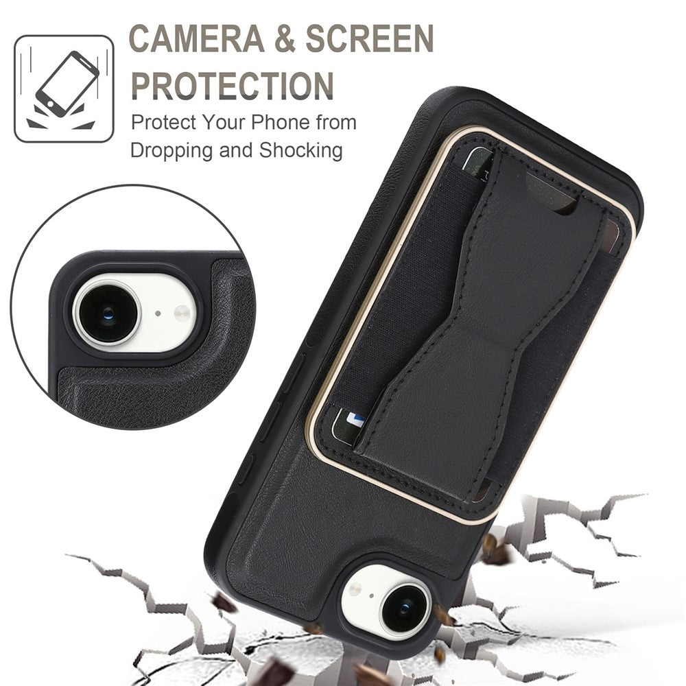 For iPhone 16e  /  17e Magnetic Case with Detachable Card Holder Kickstand TPU + PU Back Cover Compatible with MagSafe