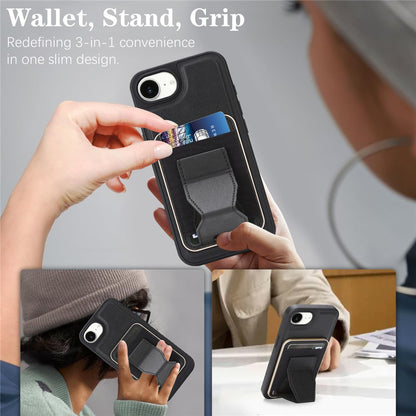 For iPhone 16e  /  17e Magnetic Case with Detachable Card Holder Kickstand TPU + PU Back Cover Compatible with MagSafe