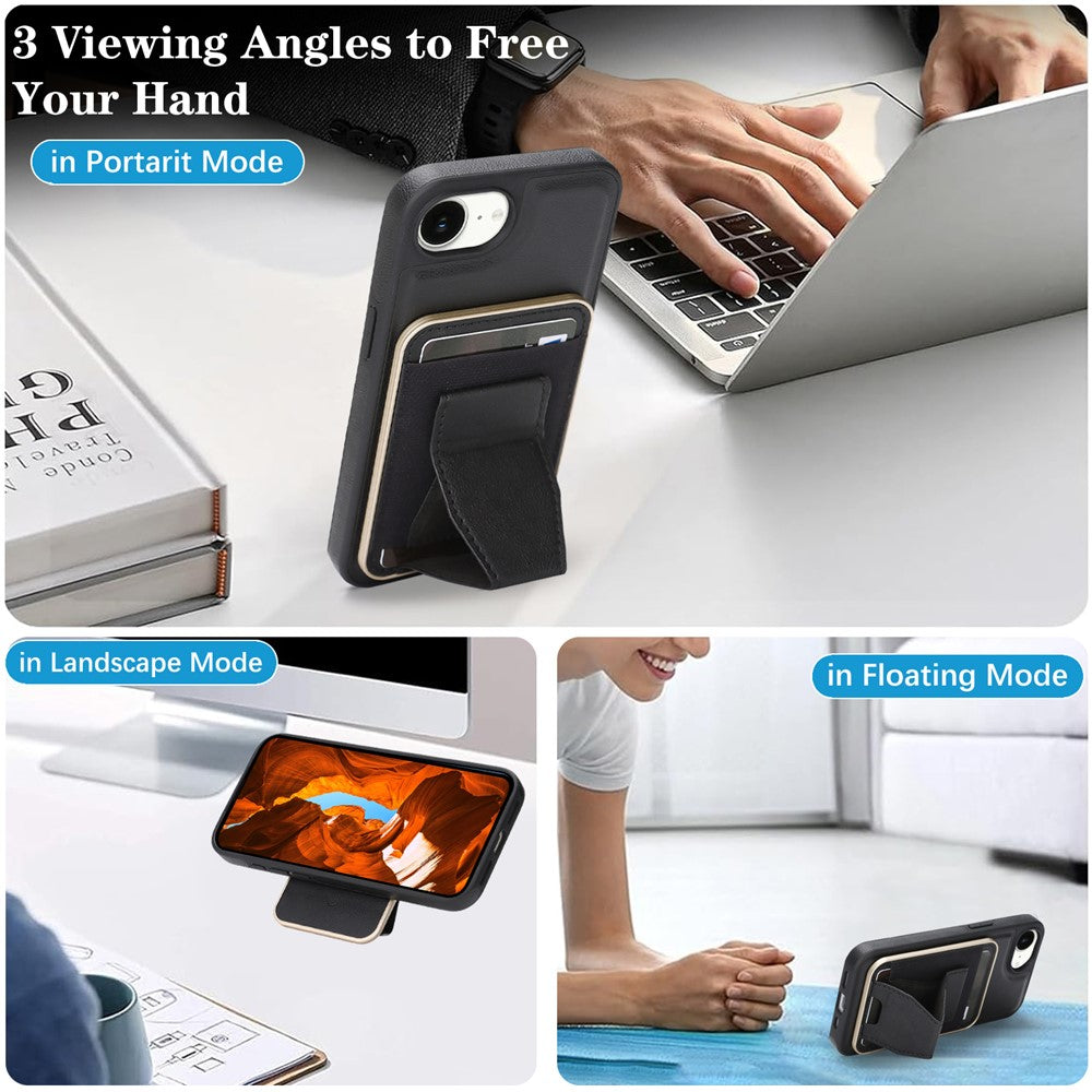 For iPhone 16e  /  17e Magnetic Case with Detachable Card Holder Kickstand TPU + PU Back Cover Compatible with MagSafe