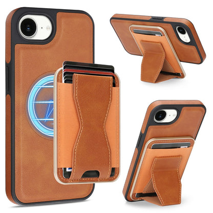 For iPhone 16e  /  17e Magnetic Case with Detachable Card Holder Kickstand TPU + PU Back Cover Compatible with MagSafe
