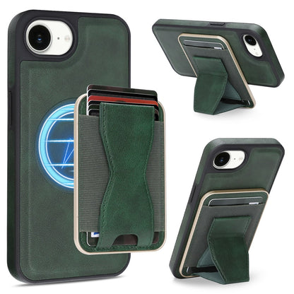 For iPhone 16e  /  17e Magnetic Case with Detachable Card Holder Kickstand TPU + PU Back Cover Compatible with MagSafe