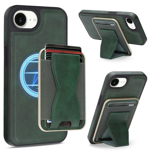 For iPhone 16e  /  17e Magnetic Case with Detachable Card Holder Kickstand TPU + PU Back Cover Compatible with MagSafe