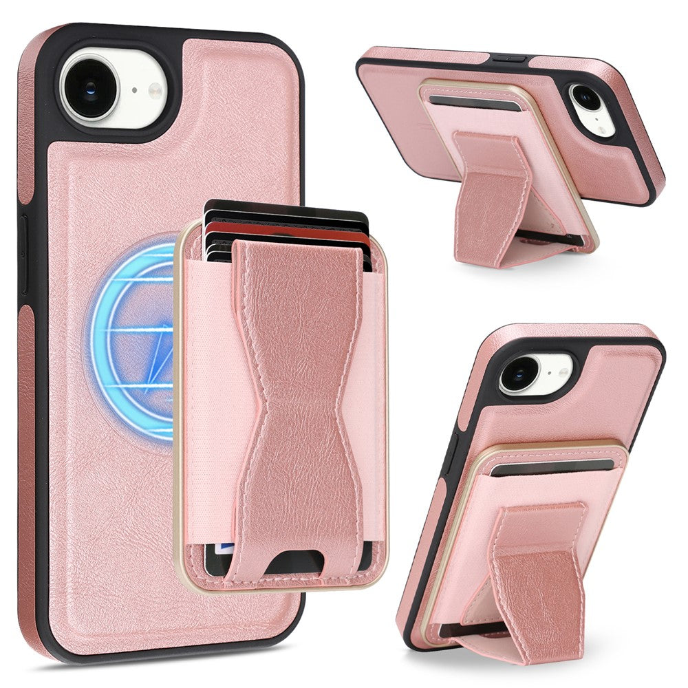 For iPhone 16e  /  17e Magnetic Case with Detachable Card Holder Kickstand TPU + PU Back Cover Compatible with MagSafe