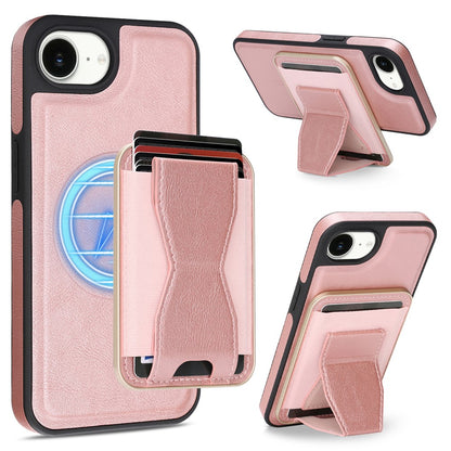 For iPhone 16e  /  17e Magnetic Case with Detachable Card Holder Kickstand TPU + PU Back Cover Compatible with MagSafe