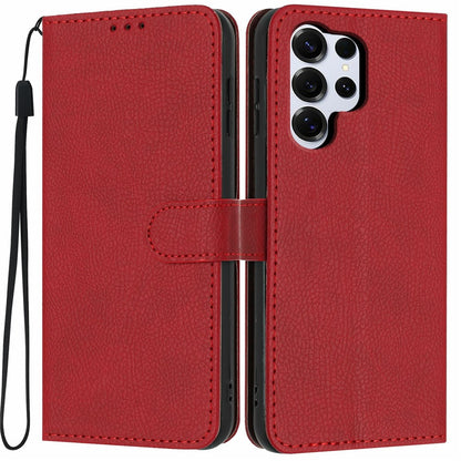 For Samsung Galaxy S26 Ultra Wallet Case Litchi Texture Leather Flip Cover with Card Slots and Hand Strap