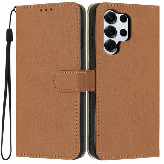 For Samsung Galaxy S26 Ultra Wallet Case Litchi Texture Leather Flip Cover with Card Slots and Hand Strap