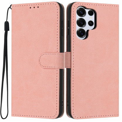For Samsung Galaxy S26 Ultra Wallet Case Litchi Texture Leather Flip Cover with Card Slots and Hand Strap
