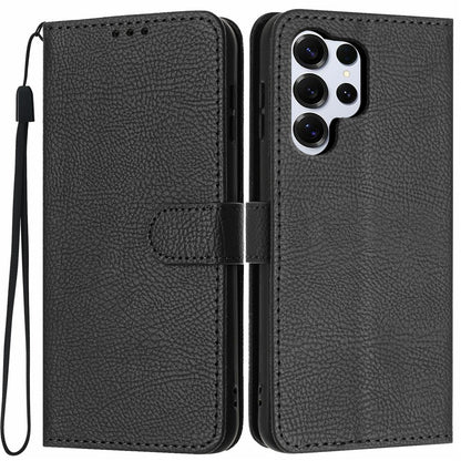 For Samsung Galaxy S26 Ultra Wallet Case Litchi Texture Leather Flip Cover with Card Slots and Hand Strap
