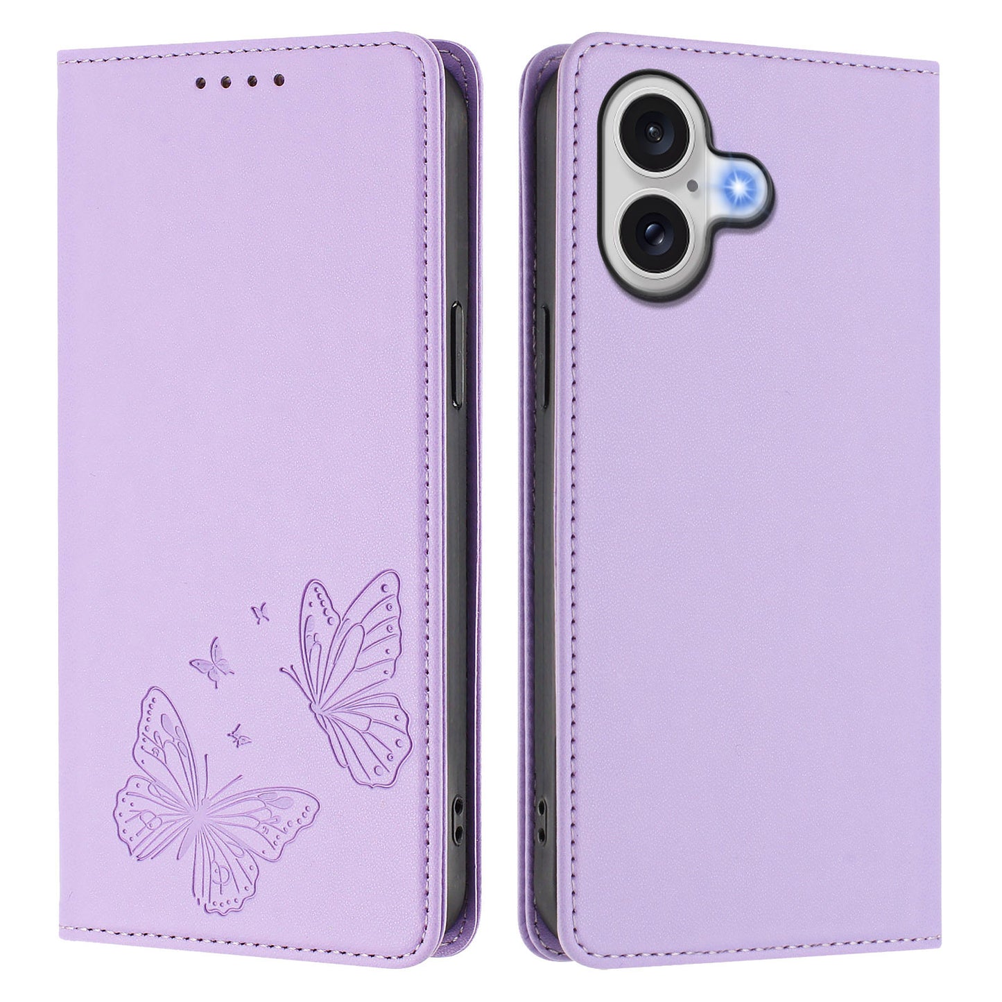 For iPhone 17e / iPhone 17 Wallet Case RFID Blocking Butterfly Imprinted Magnetic Flip Leather Cover