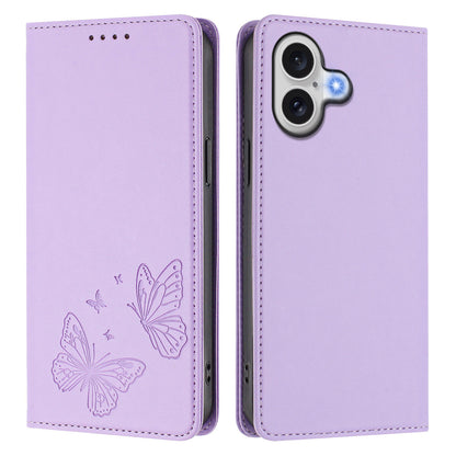 For iPhone 17e / iPhone 17 Wallet Case RFID Blocking Butterfly Imprinted Magnetic Flip Leather Cover