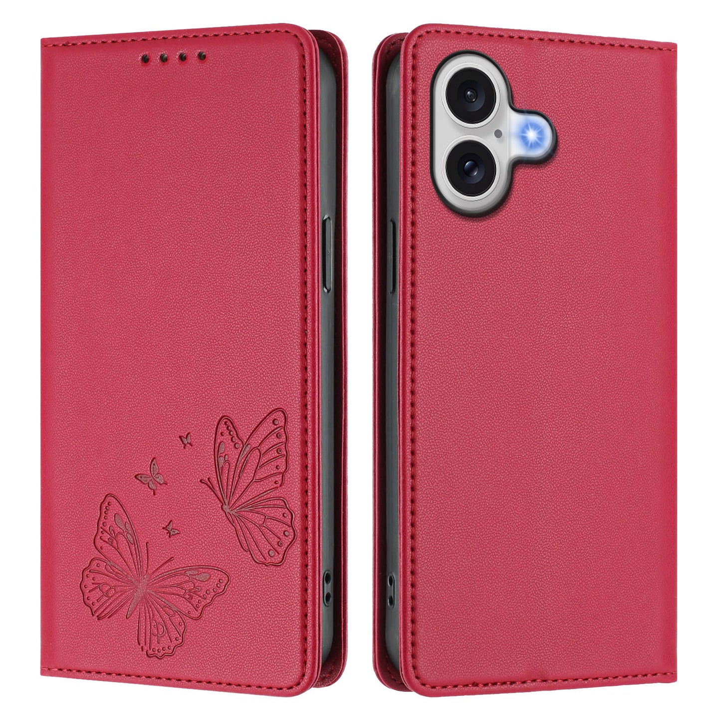 For iPhone 17e / iPhone 17 Wallet Case RFID Blocking Butterfly Imprinted Magnetic Flip Leather Cover