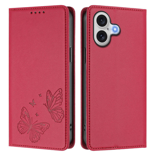 For iPhone 17e / iPhone 17 Wallet Case RFID Blocking Butterfly Imprinted Magnetic Flip Leather Cover