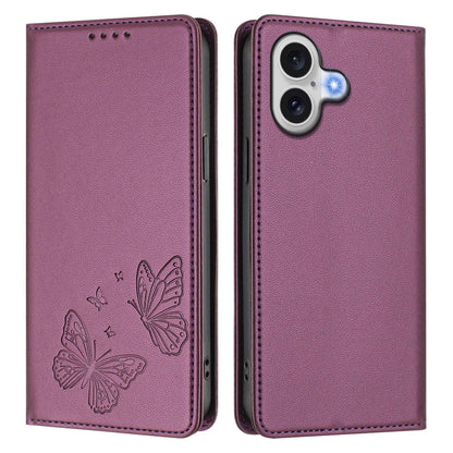 For iPhone 17e / iPhone 17 Wallet Case RFID Blocking Butterfly Imprinted Magnetic Flip Leather Cover