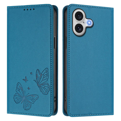 For iPhone 17e / iPhone 17 Wallet Case RFID Blocking Butterfly Imprinted Magnetic Flip Leather Cover