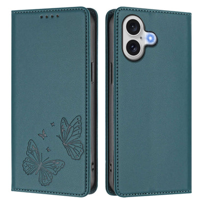 For iPhone 17e / iPhone 17 Wallet Case RFID Blocking Butterfly Imprinted Magnetic Flip Leather Cover