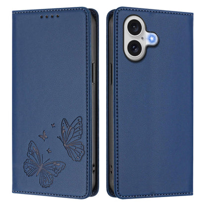 For iPhone 17e / iPhone 17 Wallet Case RFID Blocking Butterfly Imprinted Magnetic Flip Leather Cover