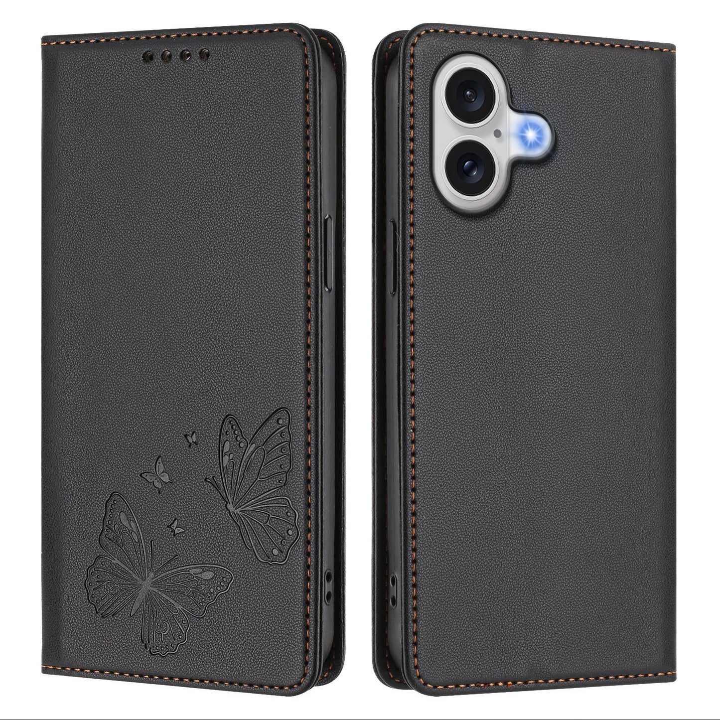 For iPhone 17e / iPhone 17 Wallet Case RFID Blocking Butterfly Imprinted Magnetic Flip Leather Cover