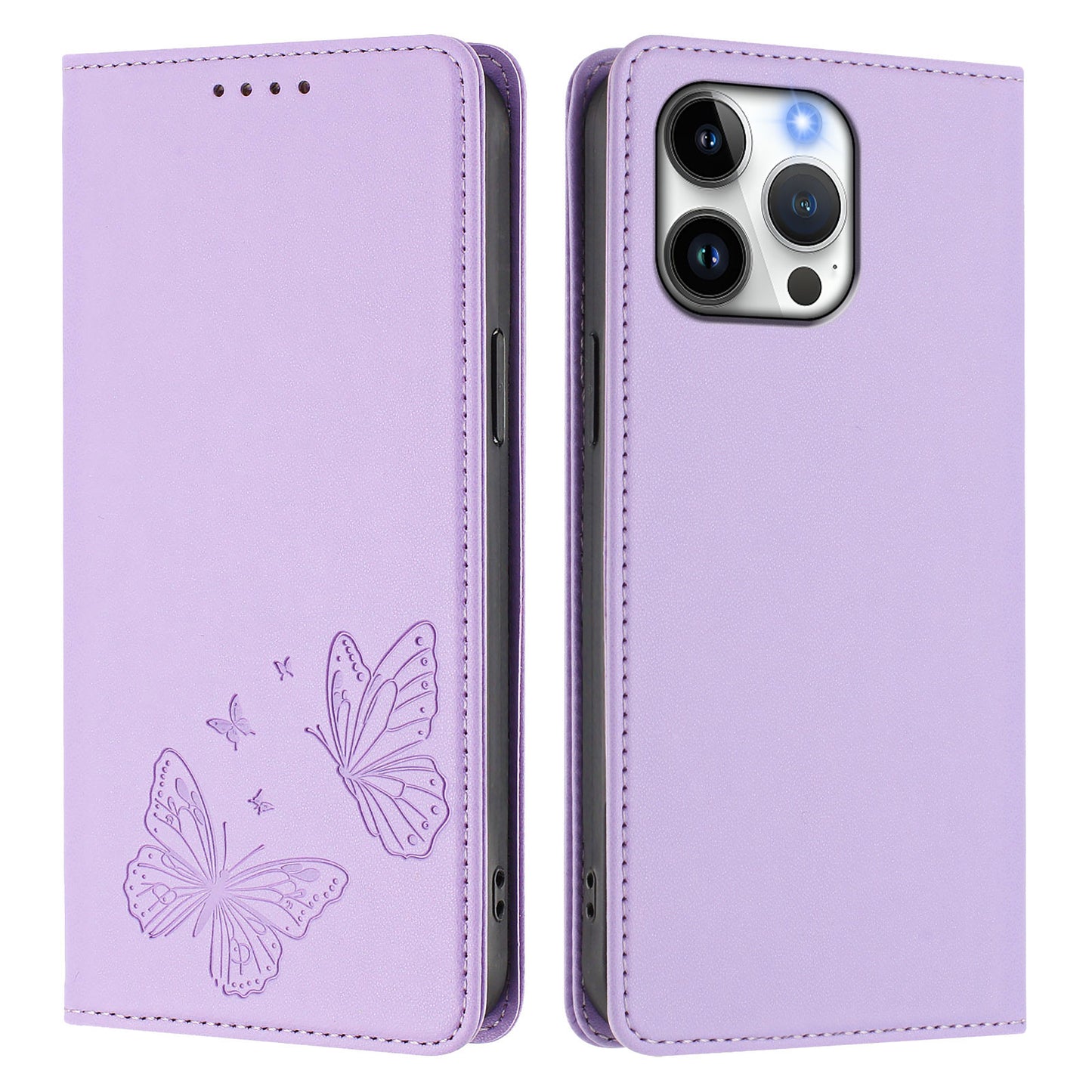 For iPhone 16 Pro Max Wallet Case RFID Blocking Butterfly Imprinted Magnetic Flip Leather Cover