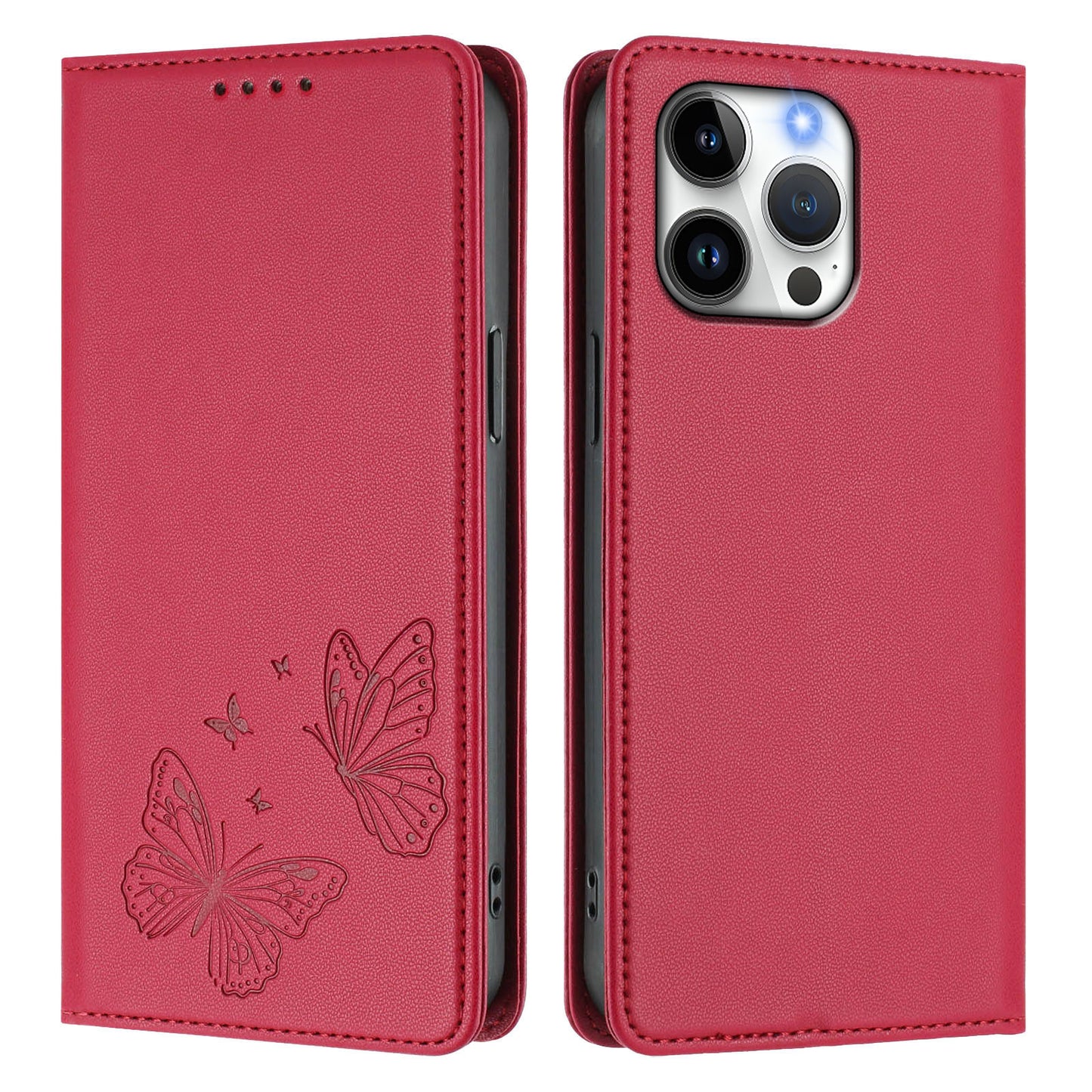 For iPhone 16 Pro Max Wallet Case RFID Blocking Butterfly Imprinted Magnetic Flip Leather Cover