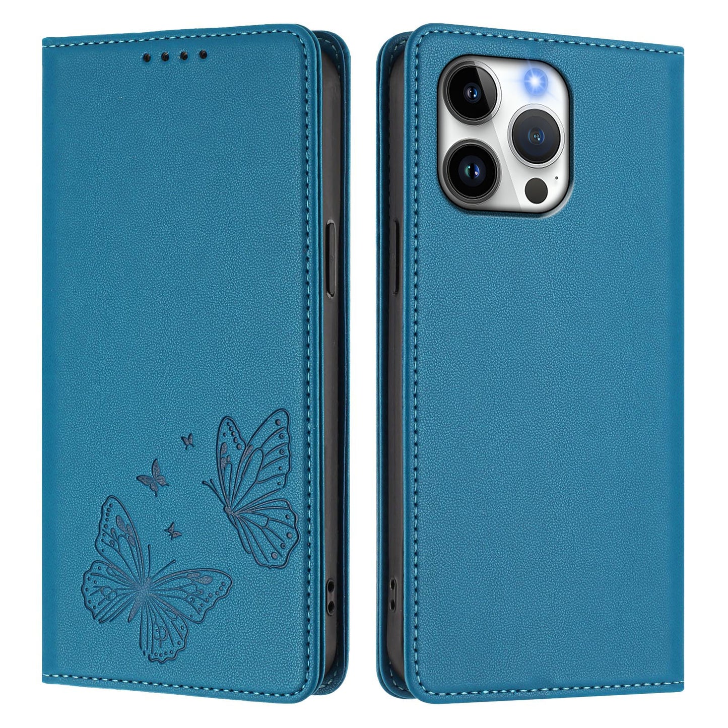 For iPhone 16 Pro Max Wallet Case RFID Blocking Butterfly Imprinted Magnetic Flip Leather Cover