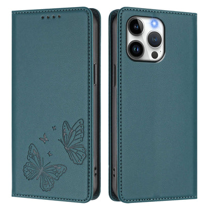 For iPhone 16 Pro Max Wallet Case RFID Blocking Butterfly Imprinted Magnetic Flip Leather Cover