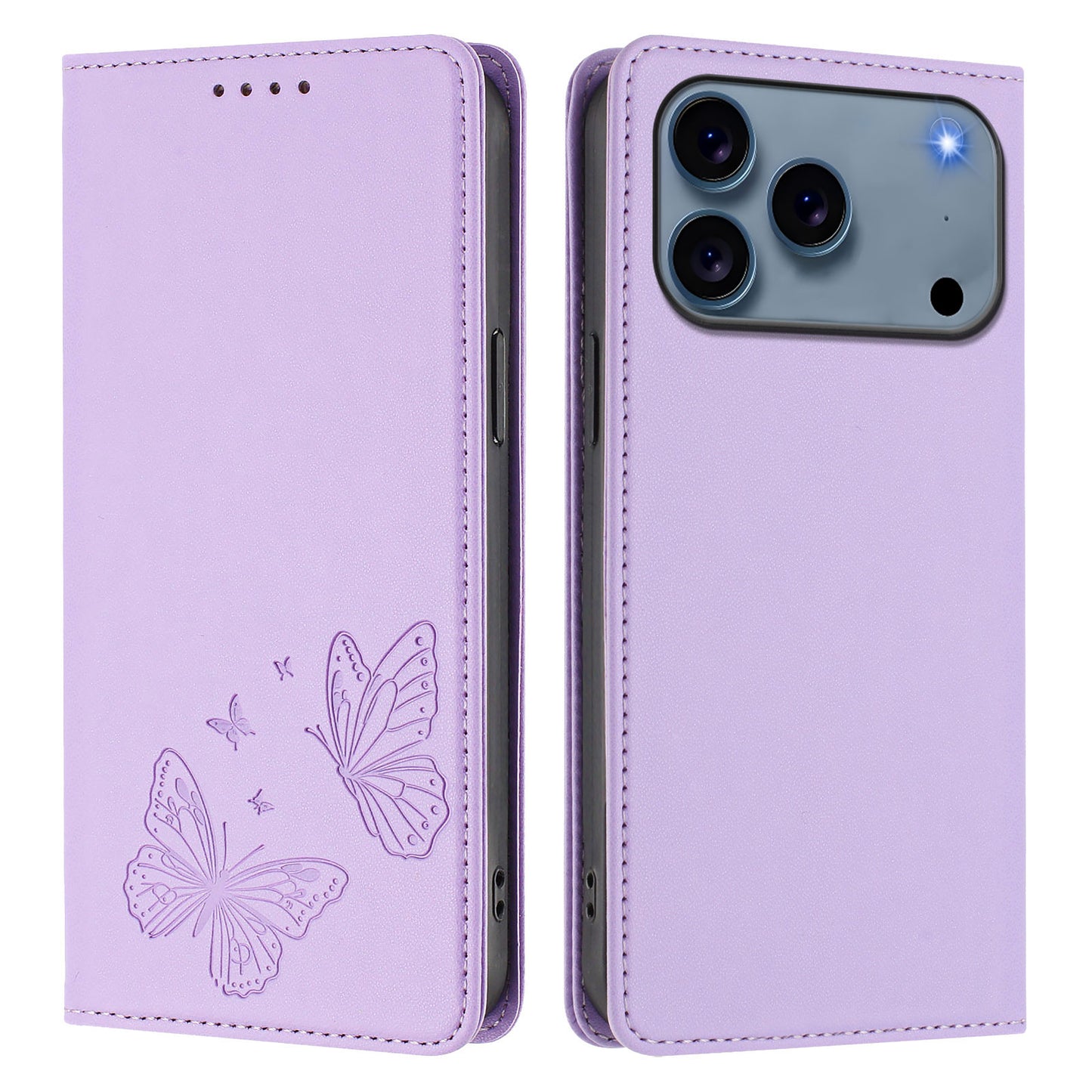 For iPhone 17 Pro Wallet Case RFID Blocking Butterfly Imprinted Magnetic Flip Leather Cover