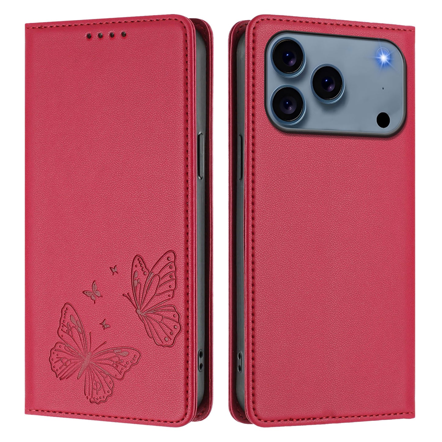 For iPhone 17 Pro Wallet Case RFID Blocking Butterfly Imprinted Magnetic Flip Leather Cover