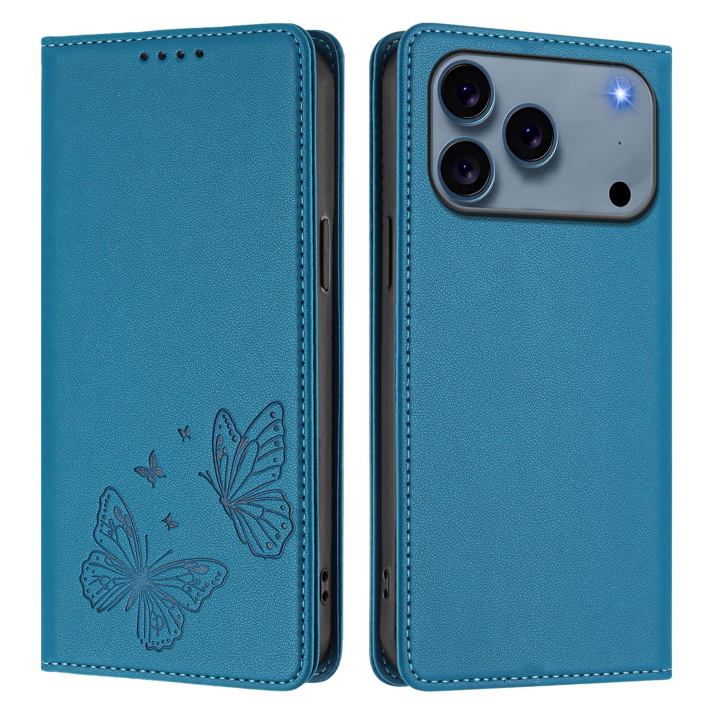 For iPhone 17 Pro Wallet Case RFID Blocking Butterfly Imprinted Magnetic Flip Leather Cover