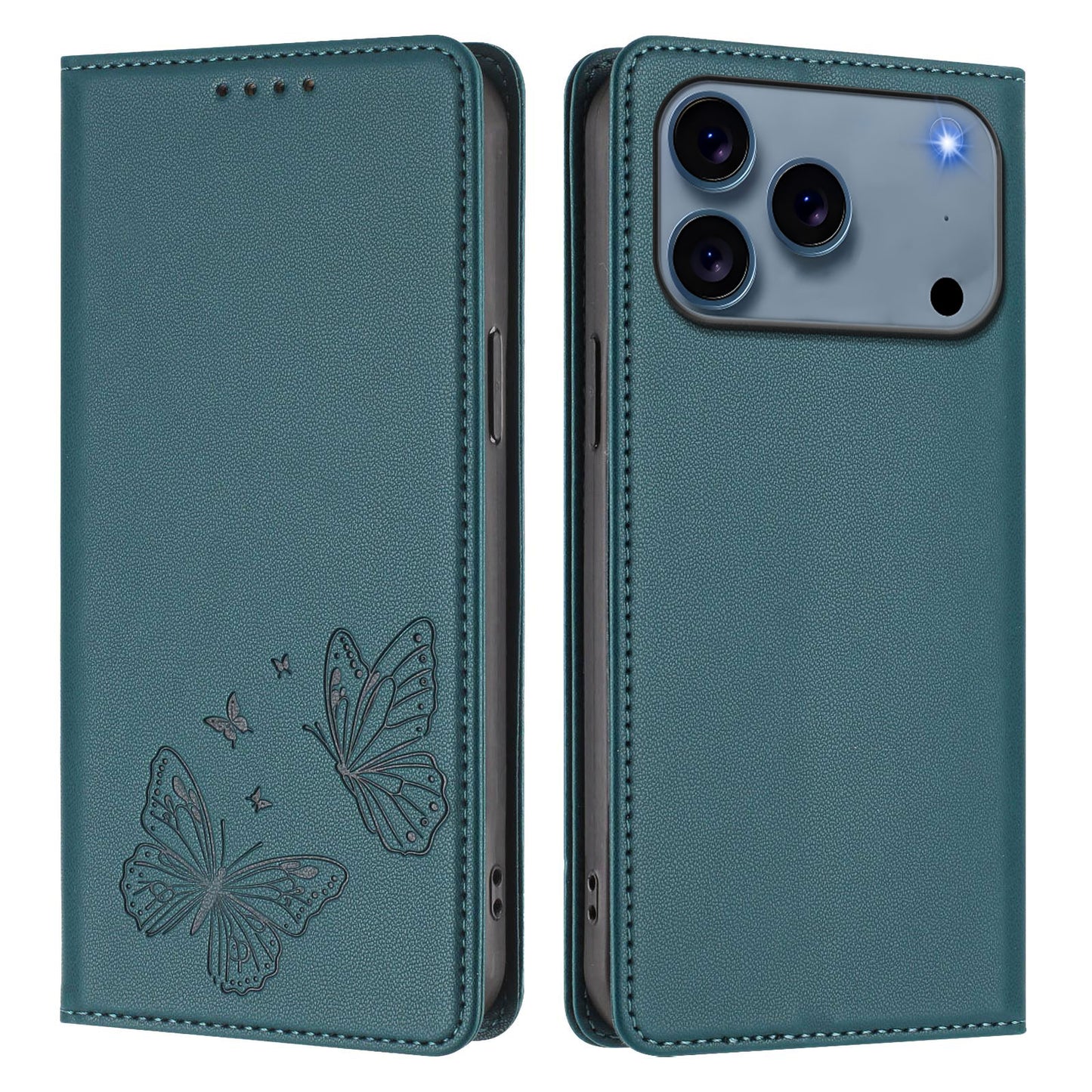 For iPhone 17 Pro Wallet Case RFID Blocking Butterfly Imprinted Magnetic Flip Leather Cover