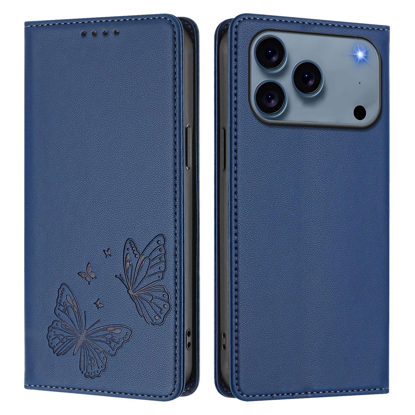 For iPhone 17 Pro Wallet Case RFID Blocking Butterfly Imprinted Magnetic Flip Leather Cover