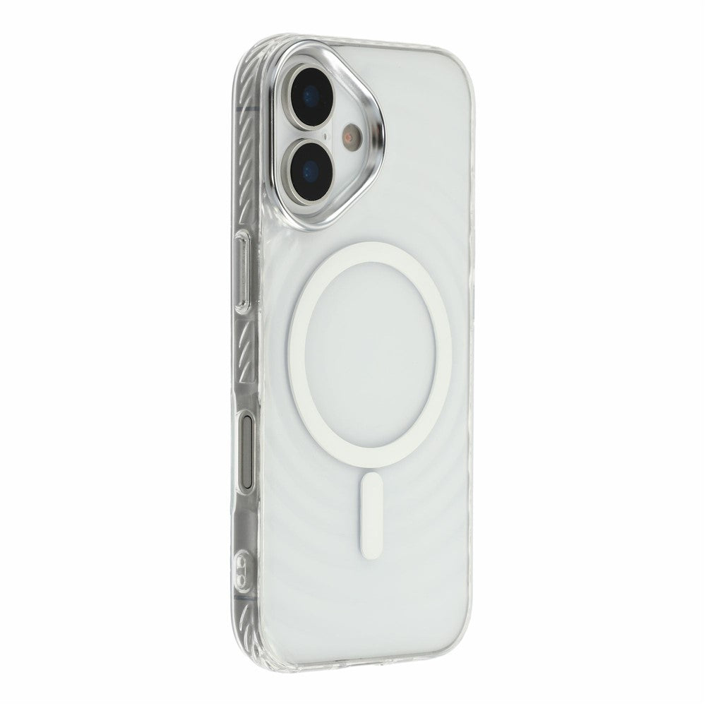 For iPhone 16 Magnetic Case Ripple Pattern Clear Acrylic PC Protective Cover Compatible with MagSafe