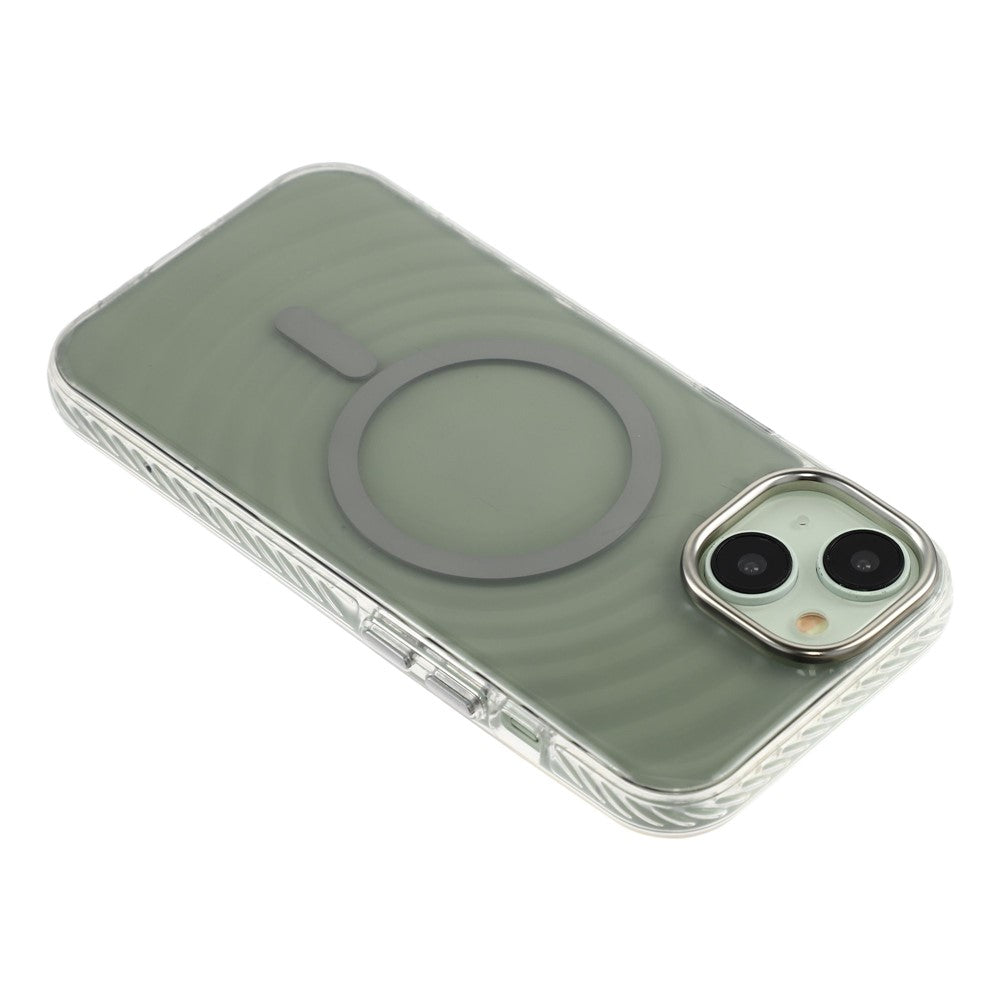 For iPhone 15 Magnetic Case Ripple Pattern Clear Acrylic PC Protective Cover Compatible with MagSafe