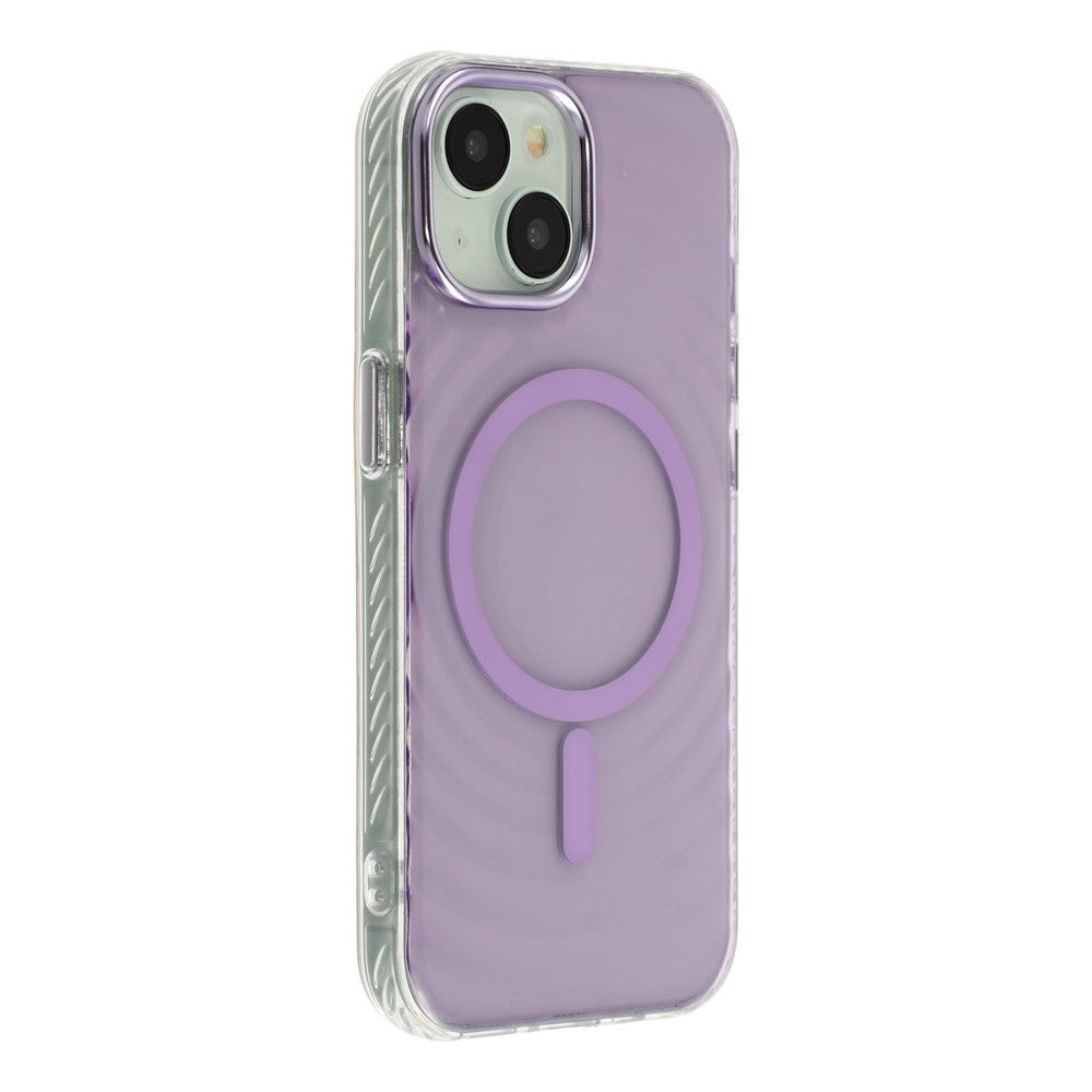 For iPhone 15 Magnetic Case Ripple Pattern Clear Acrylic PC Protective Cover Compatible with MagSafe