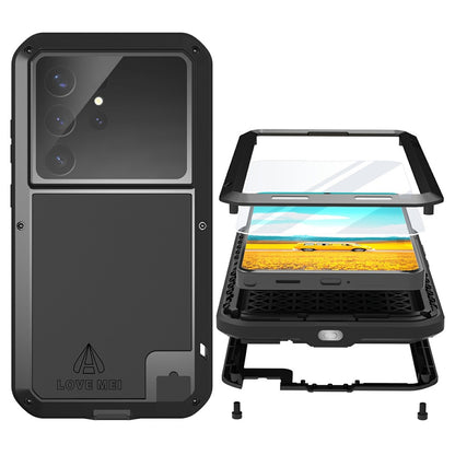 LOVE MEI For Samsung Galaxy S26 Ultra Case Metal + Silicone Full Body Phone Cover with Tempered Glass Film